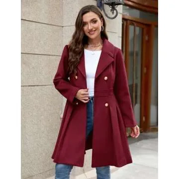 HEEKPEK Women’s Wool Blend Trench Coat Slim Double Breasted Notch Lapel Pea Coat Thick A Line Jacket with Pockets(S-XXL)