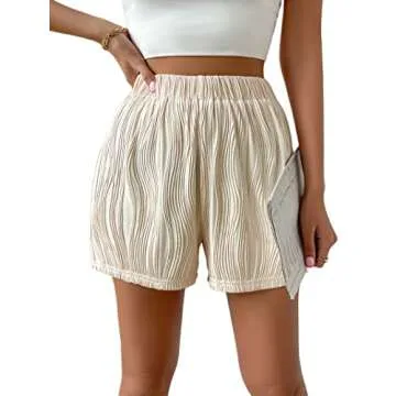 Avanova Women's Athletic Shorts Elastic High Waisted Textured Casual Summer Shorts Apricot Large