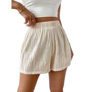 Avanova Women's Athletic Shorts Elastic High Waisted Textured Casual Summer Shorts Apricot Large