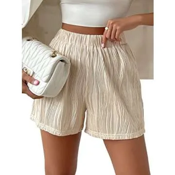 Avanova Women's Athletic Shorts Elastic High Waisted Textured Casual Summer Shorts Apricot Large