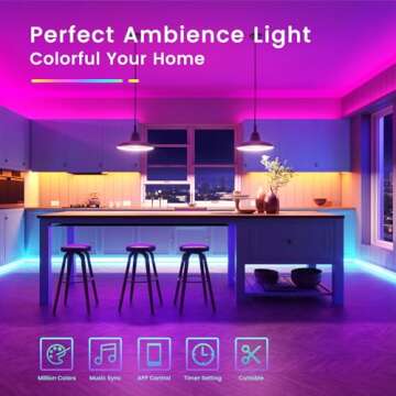 TJOY 50ft Bluetooth LED Strip Lights, Music Sync 5050 LED Light Strip RGB Color Changing LED Lights Strip with Phone Remote, LED Lights for Bedroom Kitchen TV Party TIKTOK DIY (APP+Remote +Mic)