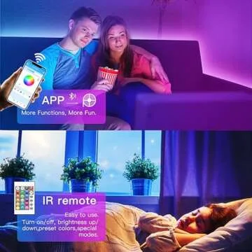 TJOY 50ft Bluetooth LED Strip Lights, Music Sync 5050 LED Light Strip RGB Color Changing LED Lights Strip with Phone Remote, LED Lights for Bedroom Kitchen TV Party TIKTOK DIY (APP+Remote +Mic)