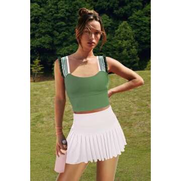 LAMISSCHE Womens Cropped Tank Tops Workout Sleeveless Stretchy Camisole Cute Ruffle Wide Strap Cut Out Camis Shirt(Dusty Green,M)