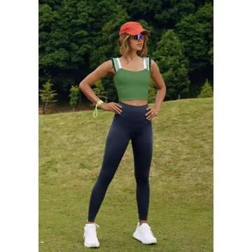 LAMISSCHE Womens Cropped Tank Tops Workout Sleeveless Stretchy Camisole Cute Ruffle Wide Strap Cut Out Camis Shirt(Dusty Green,M)