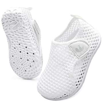 JIASUQI Baby Barefoot Swim Sports Water Skin Shoes Aqua Socks for Beach Swim Pool Mesh White 12-18 M...