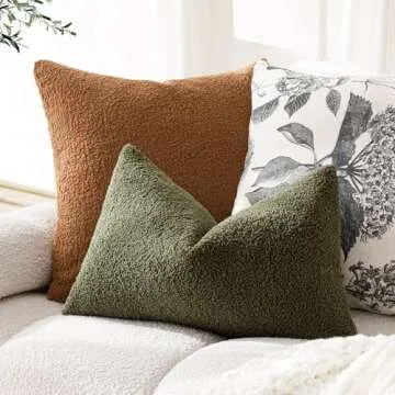 Foindtower Pack of 2, Curly Faux Fur Decorative Throw Pillow Covers Soft Plush Cushion Case with Zipper Cozy Boho Lumbar Pillowcase for Home Living Room Couch Bed Sofa 12 x 20 Inch, Moss Green