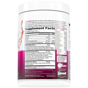 Multi Collagen Burn: Hydrolyzed Protein Peptides with Hyaluronic Acid, Vitamin C, SOD B Dimpless, Types I, II, III, V and X, Caffeine-Free Strawberry Lemonade Flavored 30 Servings