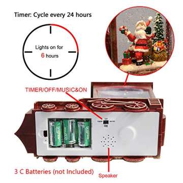 Eldnacele Singing Christmas Train Snow Globe with Music & Timer, Lighted-up Battery Operated Glittering Lantern for Christmas Table Centerpiece Decoration and Gift- Santa