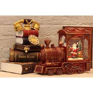 Eldnacele Singing Christmas Train Snow Globe with Music & Timer, Lighted-up Battery Operated Glittering Lantern for Christmas Table Centerpiece Decoration and Gift- Santa