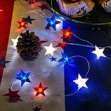 Battery Operated 16FT Red White Blue LED String Lights for Events