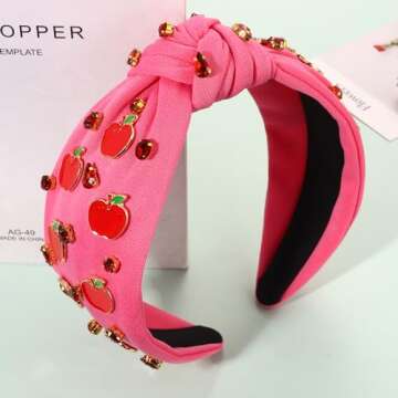 CEALXHENY Summer Fruit Headbands for Women Cute Apple Headbands Jeweled Rhinestone Knotted Headbands Summer Beach Hair Accessories Outfits Vacation Gifts (Fruit G-Pink)