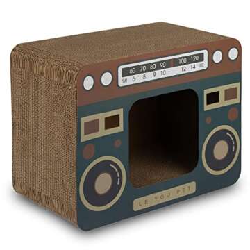 FantastiCat Cardboard Cat House Cat Scratcher for Indoor Cats (Vintage Radio), Multicolor, Ca001