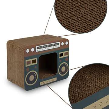 FantastiCat Cardboard Cat House Cat Scratcher for Indoor Cats (Vintage Radio), Multicolor, Ca001