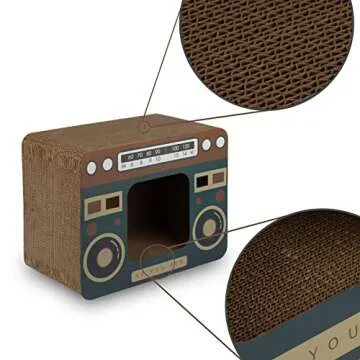 FantastiCat Cardboard Cat House Cat Scratcher for Indoor Cats (Vintage Radio), Multicolor, Ca001