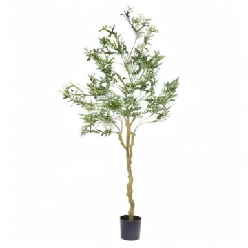 Nafresh Tall Faux Olive Tree，7ft（84in） Realistic Potted Silk Artificial Indoor with Green Leaves and Big Fruits for Home Office Living Room Bedroom Stairs Foyer Decor.