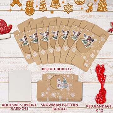 OurWarm 12pcs Christmas Cookie Gift Boxes Treat Boxes for Holiday Gift Giving and Christmas Party Supplies, Christmas Kraft Paper Food Bakery Boxes with Clear Window, Oilpaper and Ribbons