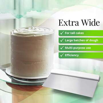 Bleteleh Large Bench/Dough/Cake Scraper, Icing Smoother Spreader, 10-inch Long Stainless Steel Blade, with white Polypropylene Handle