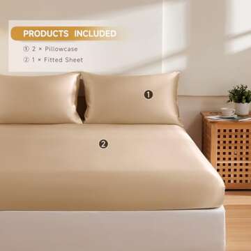 THXSILK Silk Queen Fitted Sheet 3Pcs Set, 6A+ Top Grade 100% Pure Mulberry Silk Bed Sheets Set Luxur...