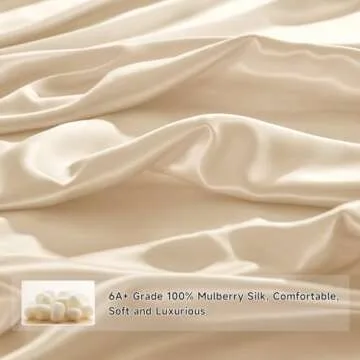 THXSILK Silk Queen Fitted Sheet 3Pcs Set, 6A+ Top Grade 100% Pure Mulberry Silk Bed Sheets Set Luxury Bedding Sheet for Hair and Skin, 1 Fitted Sheet with 2 Pillowcases, Champagne