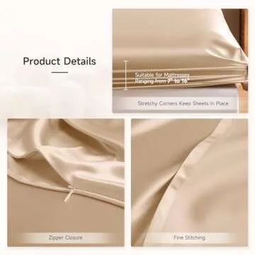 THXSILK Silk Queen Fitted Sheet 3Pcs Set, 6A+ Top Grade 100% Pure Mulberry Silk Bed Sheets Set Luxury Bedding Sheet for Hair and Skin, 1 Fitted Sheet with 2 Pillowcases, Champagne