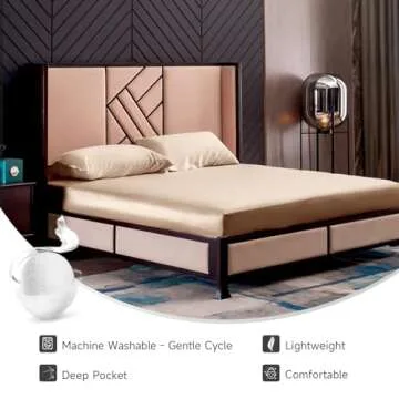 THXSILK Silk Queen Fitted Sheet 3Pcs Set, 6A+ Top Grade 100% Pure Mulberry Silk Bed Sheets Set Luxury Bedding Sheet for Hair and Skin, 1 Fitted Sheet with 2 Pillowcases, Champagne