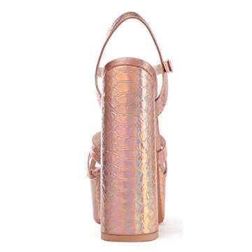 Mettesally Women's Heeled Sandals,Open Toe Ankle Strap Platform Sandals,Chunky Heel Summer Dress Shoes Metallic US5