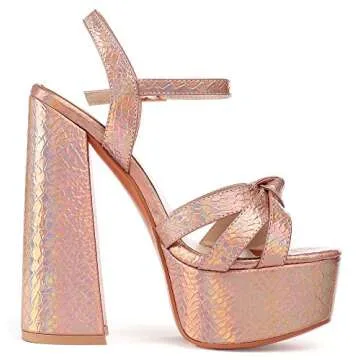 Mettesally Women's Heeled Sandals,Open Toe Ankle Strap Platform Sandals,Chunky Heel Summer Dress Shoes Metallic US5