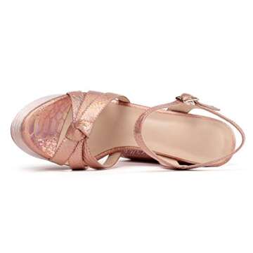 Mettesally Women's Heeled Sandals,Open Toe Ankle Strap Platform Sandals,Chunky Heel Summer Dress Shoes Metallic US5