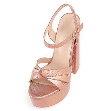 Mettesally Women's Heeled Sandals,Open Toe Ankle Strap Platform Sandals,Chunky Heel Summer Dress Shoes Metallic US5