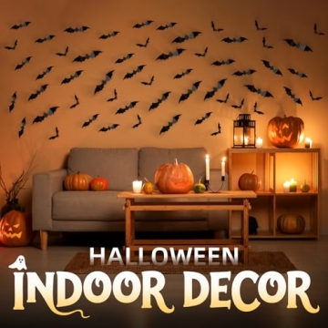 Cleangor 140Pcs Bats Wall Decor - 3D Bats Halloween Decorations, Halloween Party Supplies Stickers, ...