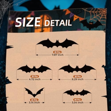 Cleangor 140Pcs 3D Bats Wall Decor for Halloween Decorations