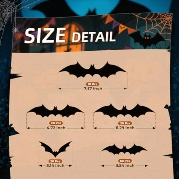 Cleangor 140Pcs 3D Bats Wall Decor for Halloween Decorations