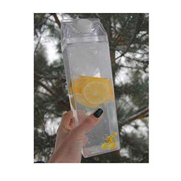 Big 33 ounce 1L Milk carton water bottle 1000ml Clear Square plastic acrylic reusable jug bulk container box travel outdoor crystal sports cup juice fridge gym kawaii (Clear, 33 OZ)