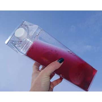 Big 33 ounce 1L Milk carton water bottle 1000ml Clear Square plastic acrylic reusable jug bulk container box travel outdoor crystal sports cup juice fridge gym kawaii (Clear, 33 OZ)