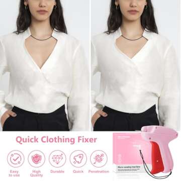 Mini Stitch Gun,with 6 Fine Needles,4000 Pcs Micro Fasteners(2000 White & 2000 Black),Quick Clothing Fixer,Speedy Clothing Fixer,Stitch Gun for Clothes,Tagging Gun for Clothing