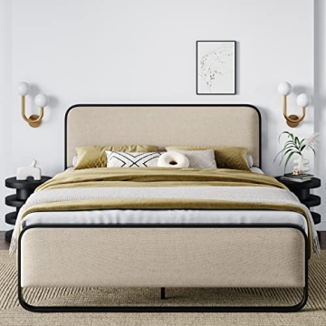 Allewie Queen Size Metal Bed Frame - Stylish Upholstered Design with Storage