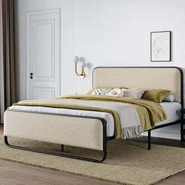 Allewie Queen Metal Bed Frame with Upholstered Headboard