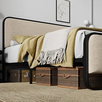 Allewie Queen Metal Bed Frame with Upholstered Headboard