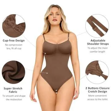 FeelinGirl Shapewear Tummy Control Bodysuits for Women Seamless Body Sculpting Shaper Thong Shapewear Brown XS-S