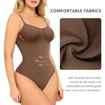 FeelinGirl Shapewear Tummy Control Bodysuits for Women Seamless Body Sculpting Shaper Thong Shapewear Brown XS-S