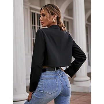 Milumia Women's Collarless Cropped Blazer Jacket in Black