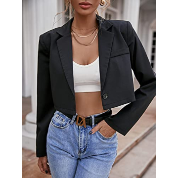Milumia Women's Collarless Cropped Blazer Jacket in Black