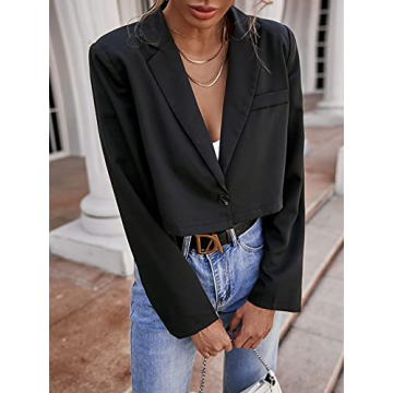 Milumia Women's Collarless Cropped Blazer Jacket in Black
