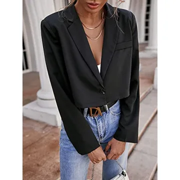 Milumia Women's Collarless Cropped Blazer Jacket in Black