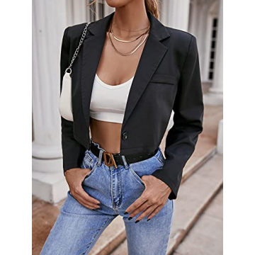 Milumia Women's Collarless Cropped Blazer Jacket in Black
