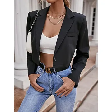 Milumia Women's Collarless Cropped Blazer Jacket in Black