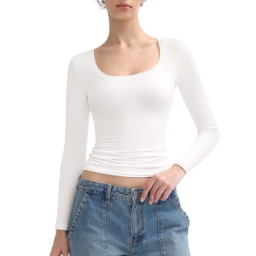 PUMIEY Scoop Neck Long Sleeve Tops for Elegant Comfort