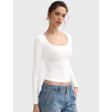 PUMIEY Scoop Neck Long Sleeve Tops for Elegant Comfort