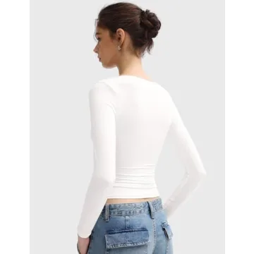 PUMIEY Scoop Neck Long Sleeve Tops for Elegant Comfort