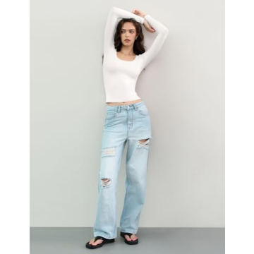 PUMIEY Scoop Neck Long Sleeve Tops for Elegant Comfort